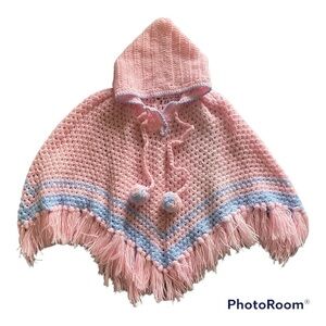 GIRLS HOODED PONCHO-HANDMADE KNITTED